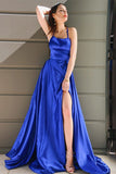 Royal Blue Halter Prom Dress with Split BM bride