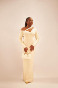 Off the Shoulder Long Sleeves Mermaid Long Prom Dress With Pleated