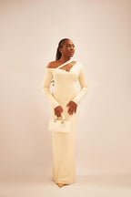 Off the Shoulder Long Sleeves Mermaid Long Prom Dress With Pleated