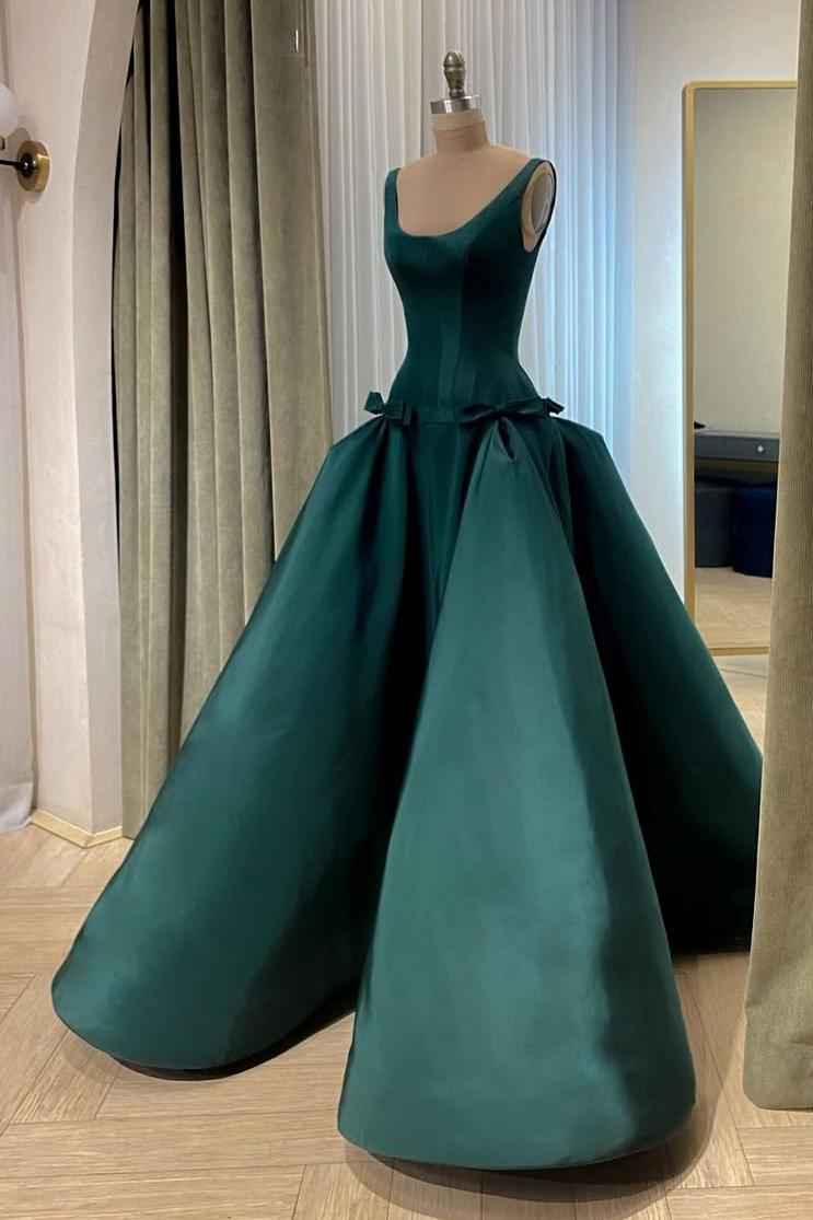 Straps Sleeveless Long Prom Dress With Pockets Bowknot Pleated