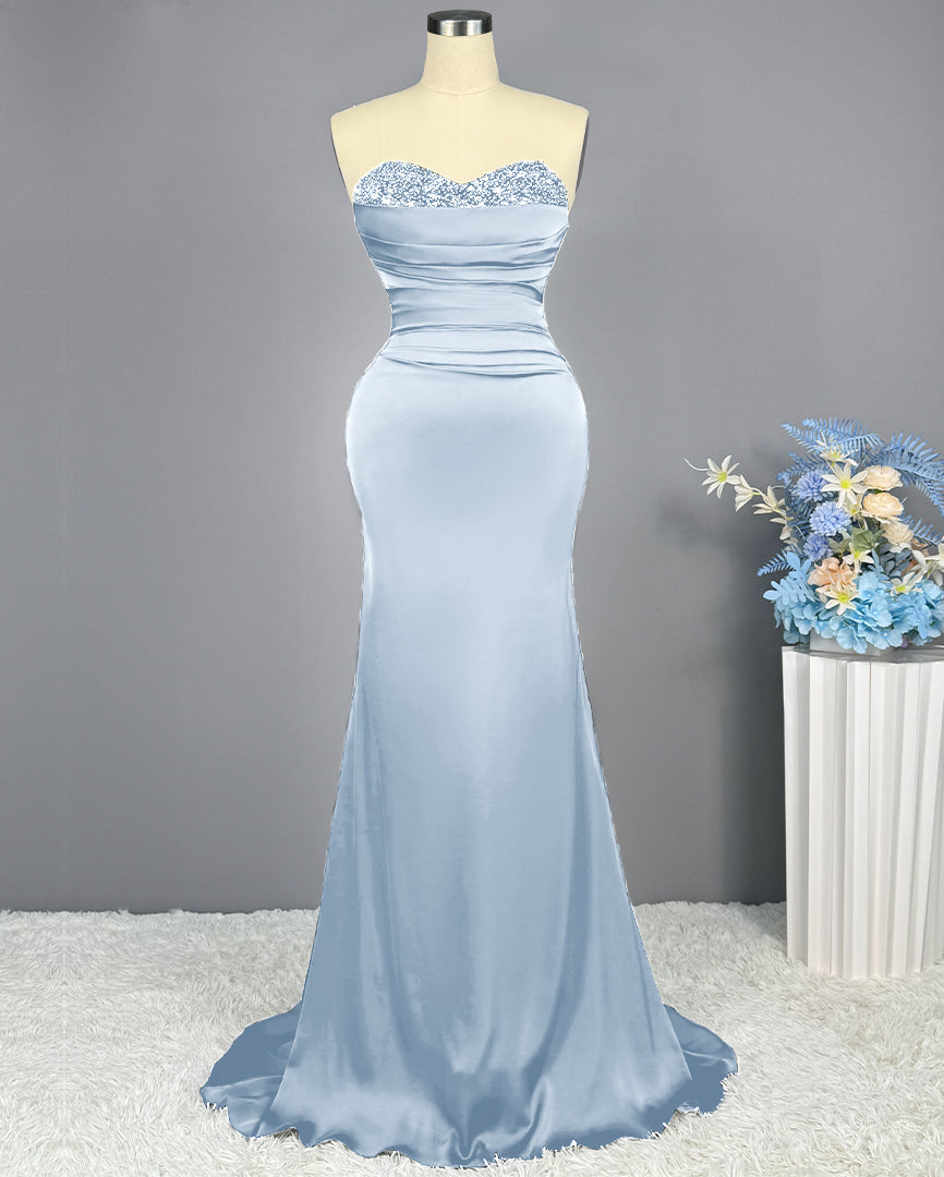 Red Sweetheart Sleeveless Sequined Mermaid Prom Dress BM bride