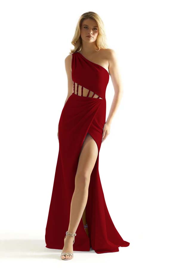 One Shoulder Sleeveless Long Mermaid Prom Dress With Split Pleated BMBRIDE