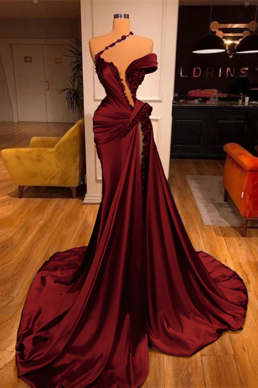Mermaid Off the Shoulder Sleeveless Prom Dress Long Beadings With Split BMBRIDE