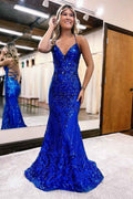 Spaghetti Strap Sleeveless Long Mermaid Prom Dress With Appliques
