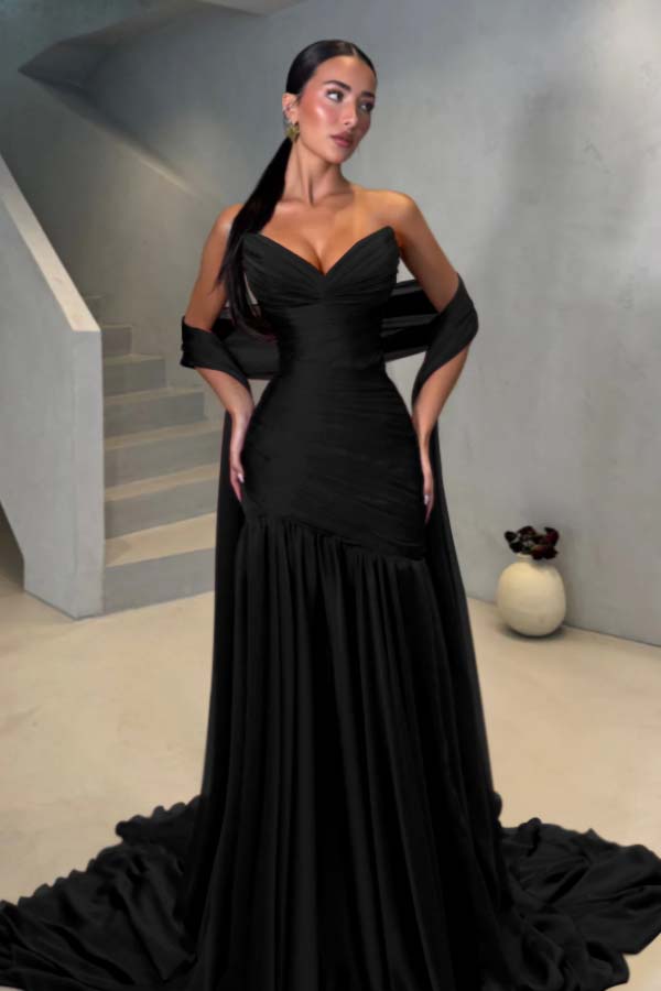 Chiffon Strapless Sleeveless Long Mermaid Prom Dress With Pleated BMBRIDE