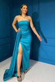 Strapless Sleeveless Sequined Mermaid Prom Dress with Front Split BM bride