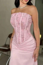 Charming Strapless Sleeveless Long Mermaid Prom Dress With Pleated