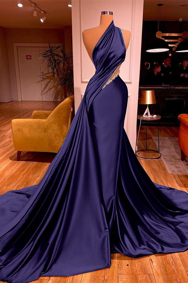 Chic Sleeveless Long Beadings Mermaid Prom Dress One Shoulder With Ruffles