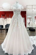 Gorgeous Off-the-shoulder A-line Wedding Dress With Lace Tulle Ruffles BM bride