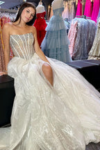 Elegant A-Line Strapless Blush Corset Organza Prom Dress BM bride