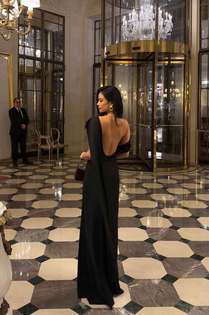 Black Off the Shoulder Sleeveless Mermaid Long Prom Dress With Ruffles