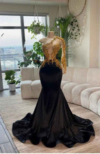 Black Sexy Elegant Embroidery One Shoulder Mermaid Long Prom Dress