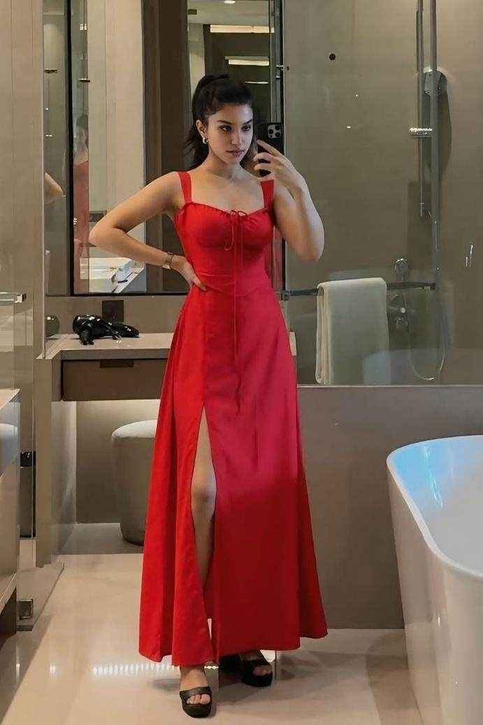 Straps Sleeveless Sweetheart Long Prom Dress With Front Split