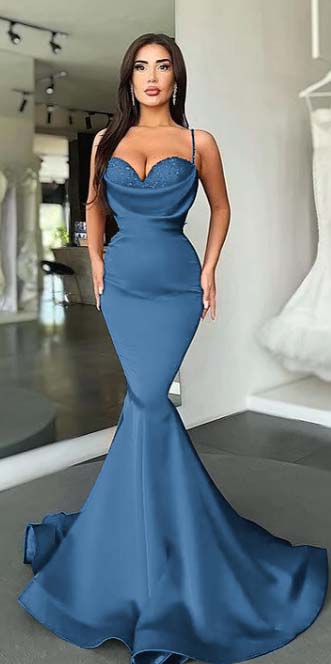 Mermaid Red Spaghetti Strap Sleeveless Sweetheart Prom Dress With Sequins BMBRIDE