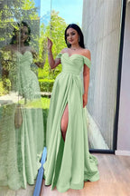 Glorious Dusty Pink Off-The-Shoulder Evening Front Split Prom Dress with Sweetheart Neckline BM bride