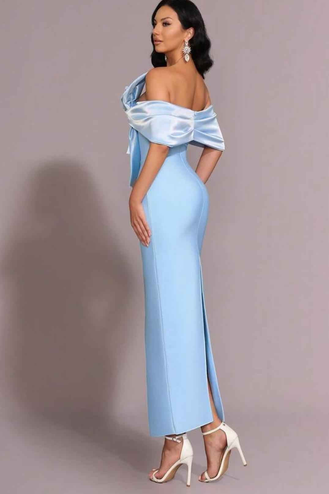 Off the Shoulder Sleeveless Long Split Prom Dress With Bowknot