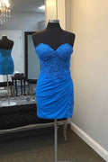 Glitter Royal Blue Corset Tight Short Homecoming Dress with Lace
