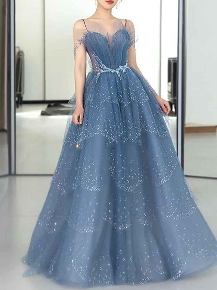 Charming Bead Embroidery Lavender Spaghetti Strap A Line Long Prom Dress
