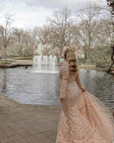 Stunning V-Neck Long Sleeve Mermaid Wedding Dress with Slit BM bride