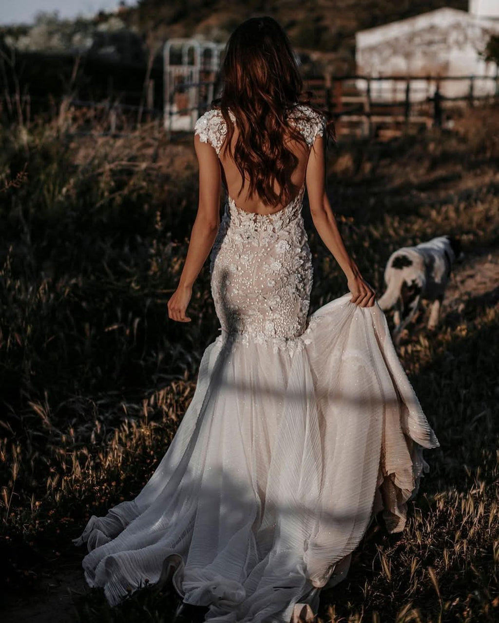 Sweetheart Backless Long Mermaid Wedding Dress with Tulle Lace BM bride