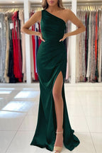 Black One-Shoulder Sleeveless Mermaid Prom Dress with Split BM bride