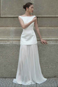 Charming White Backless Sleeveless Long Prom Dress With Pleated