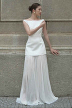 Charming White Backless Sleeveless Long Prom Dress With Pleated