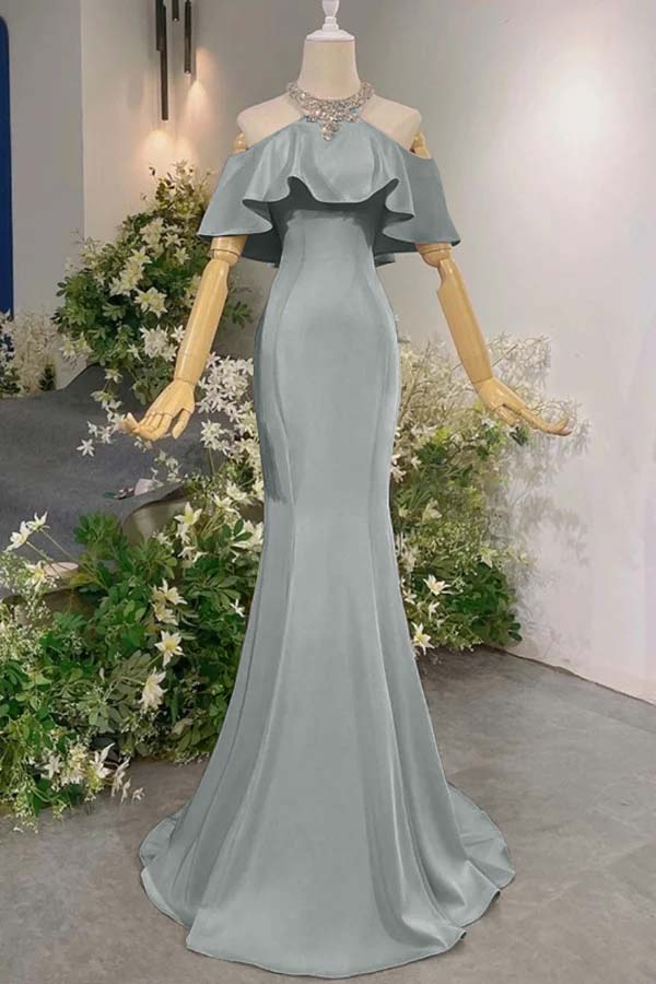 Sleeveless Off the Shoulder Long Mermaid Prom Dress With Pleated BMBRIDE