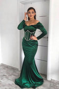 Dark Green Off-the-Shoulder Long Sleeve Mermaid Prom Dress BM bride