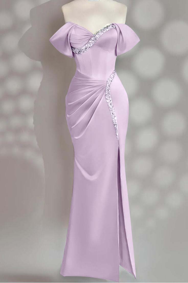 Sleeveless Off the Shoulder Long Mermaid Prom Dress With Beading BMBRIDE