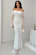 Off the Shoulder Long Sleeves Long Mermaid Prom Dress With Lace BMBRIDE