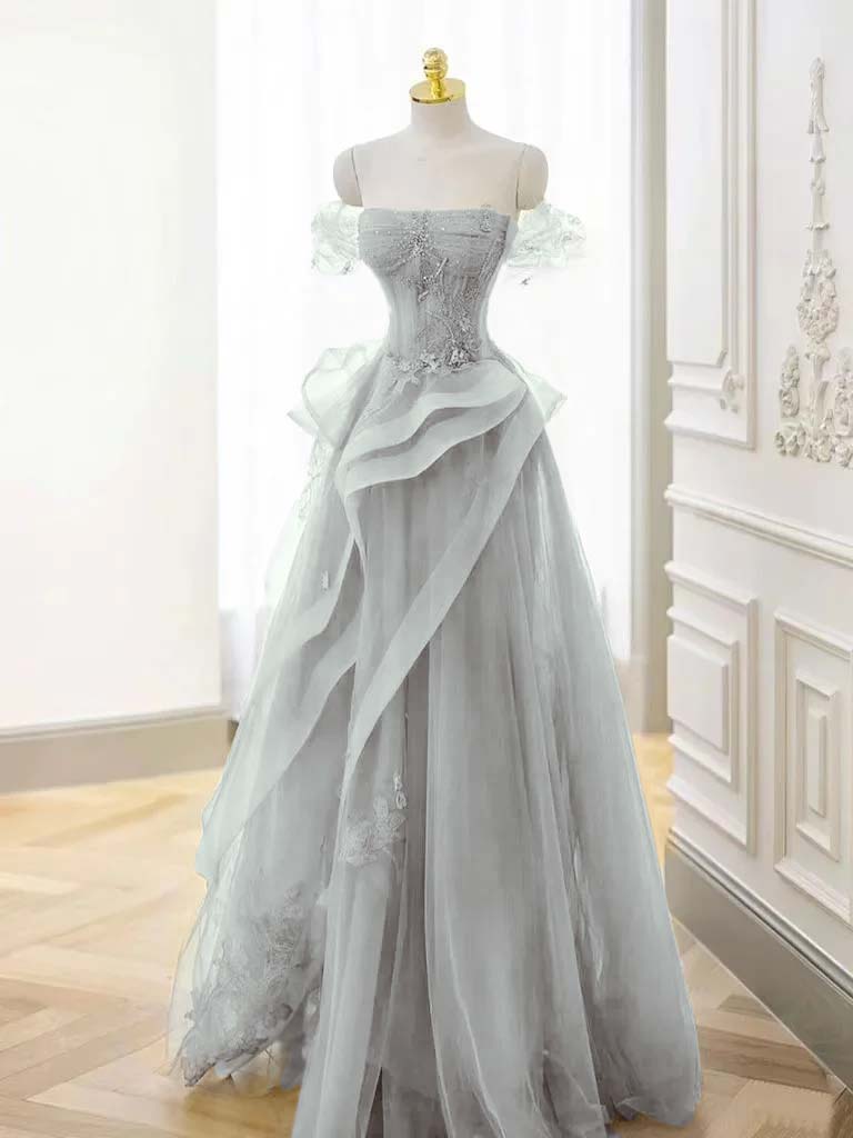 Tulle Off the Shoulder Sleeveless Long Prom Dress With Appliques BMBRIDE