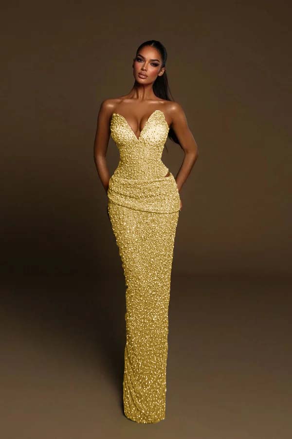 Strapless Sleeveless Long Mermaid Prom Dress With Pleated Beading BMBRIDE