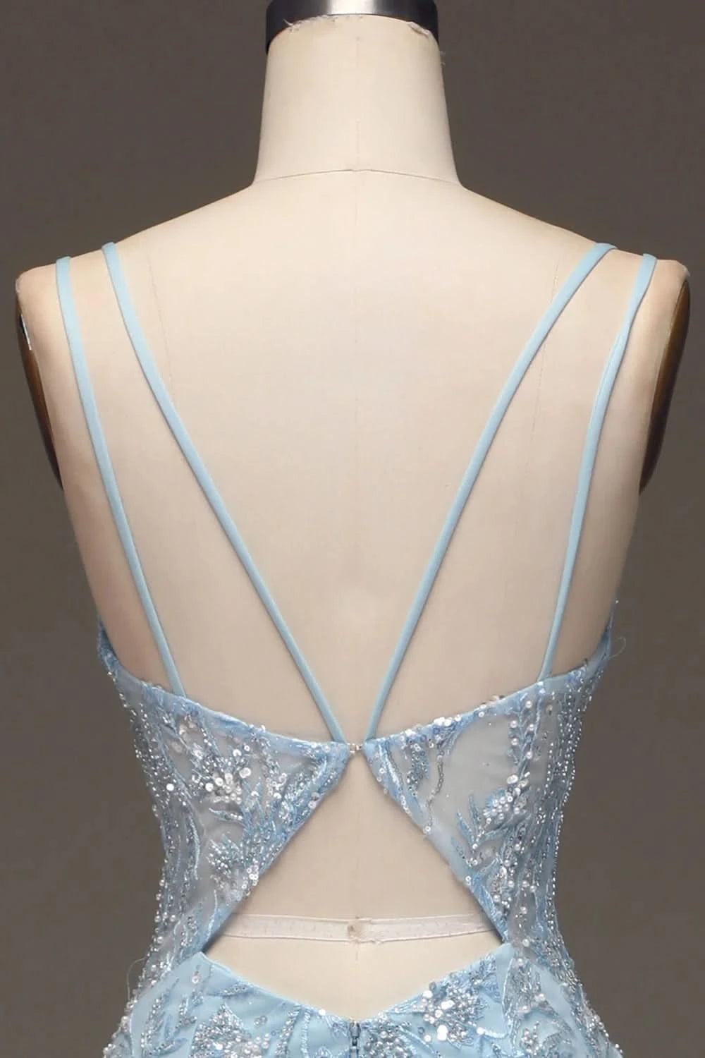 Elegant Slimming Sky Blue Sequin Prom Dress Long BM bride