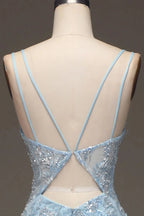 Elegant Slimming Sky Blue Sequin Prom Dress Long BM bride