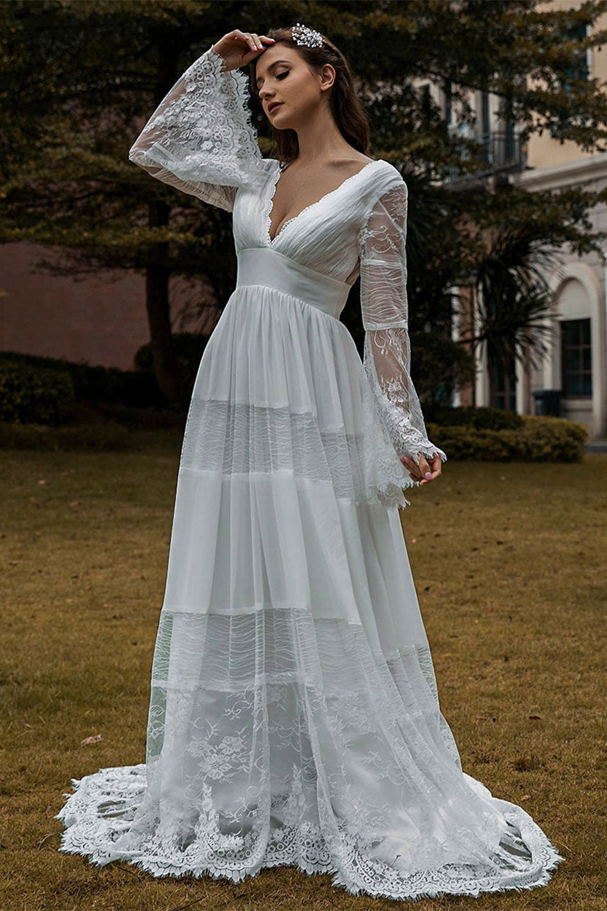 Long Sleeve Lace Boho Wedding Dress BM bride