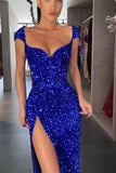 Cap Sleeve Royal Blue Sequins Prom Dress BM bride