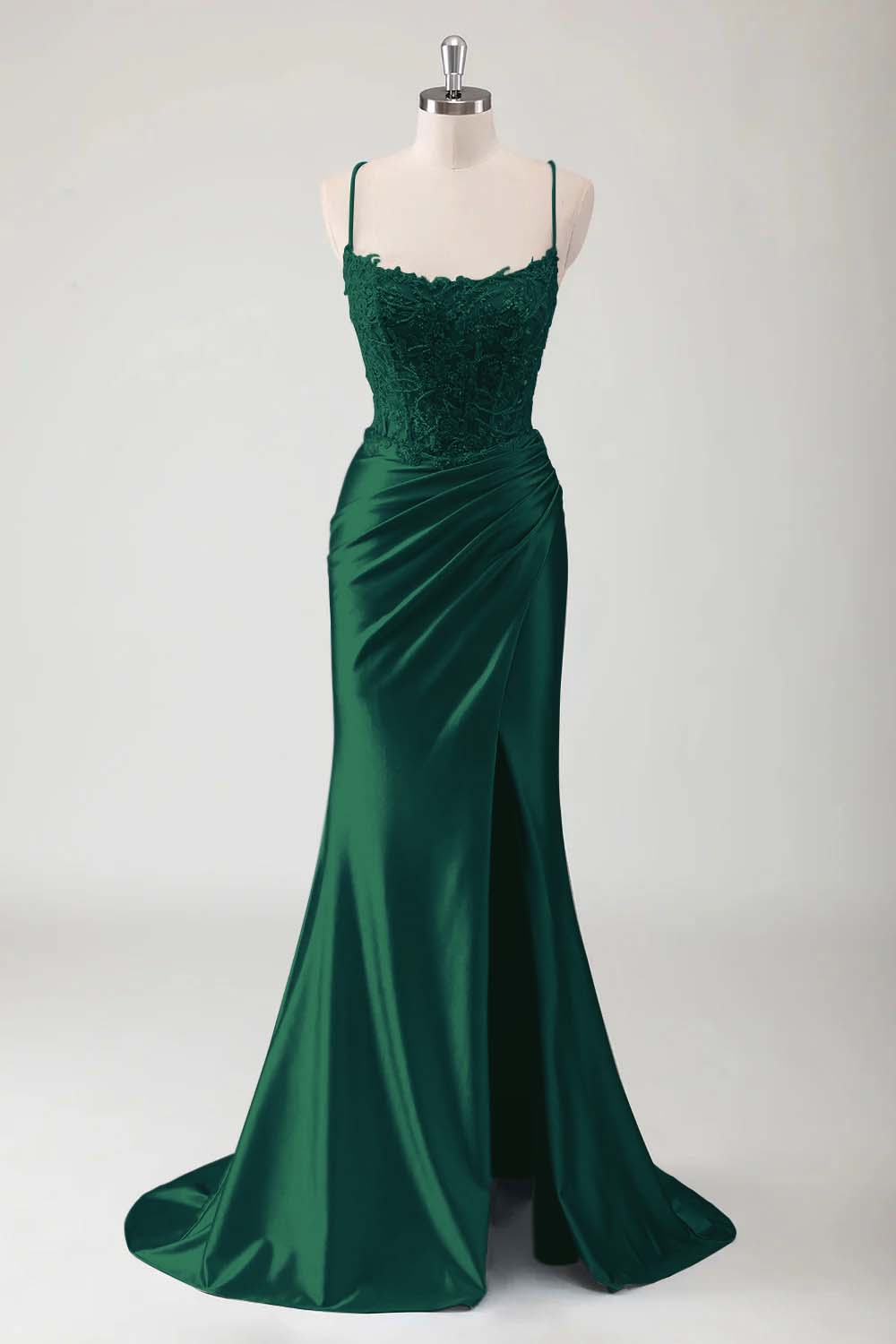 Spaghetti Strap Sleeveless Long High Split Prom Dress With Appliques BMBRIDE