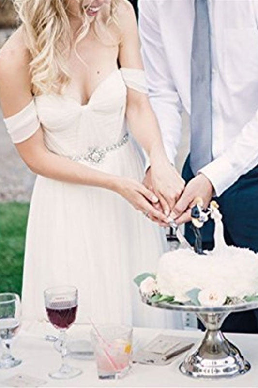 Off-the-Shoulder Chiffon Wedding Dress PD0363 BM bride
