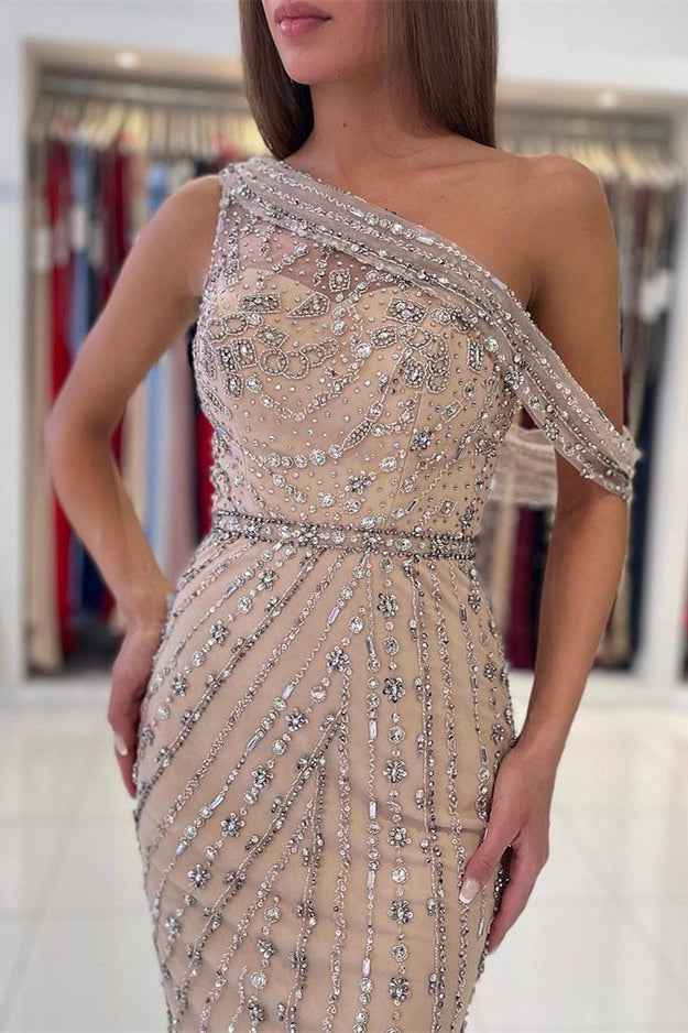 Luxurious One Shoulder Knee-Length Sheath Short Prom Dress With Crystals