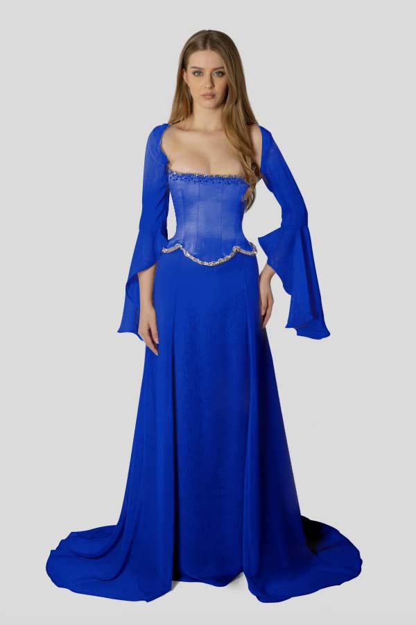 Chiffon Long Sleeves Long Mermaid Prom Dress With Beading Pleated BMBRIDE