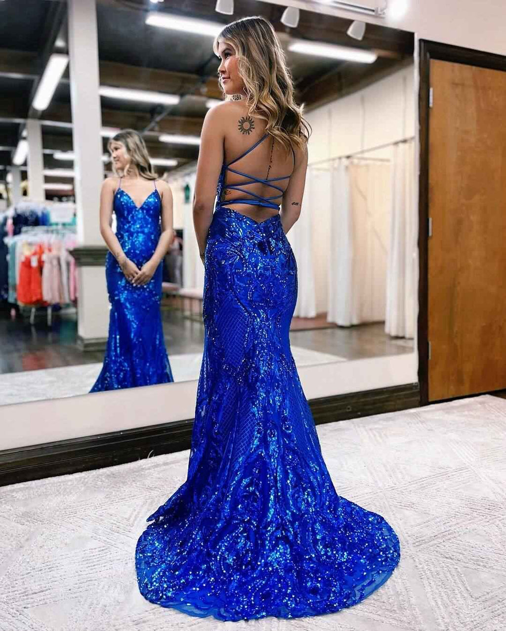 Spaghetti Strap Sleeveless Long Mermaid Prom Dress With Appliques