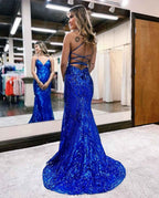 Spaghetti Strap Sleeveless Long Mermaid Prom Dress With Appliques