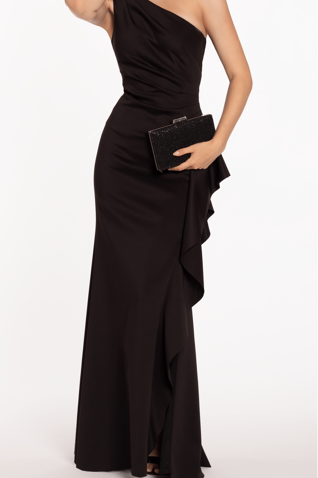 One Shoulder Sleeveless Split Long Prom Dress With Ruffles Pleated