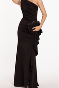One Shoulder Sleeveless Split Long Prom Dress With Ruffles Pleated
