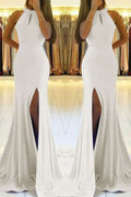 White Mermaid Prom Dress with Split BM bride