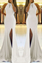 White Mermaid Prom Dress with Split BM bride