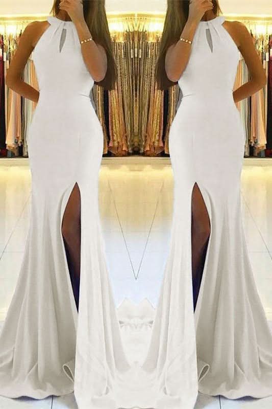 White Mermaid Prom Dress with Split BM bride