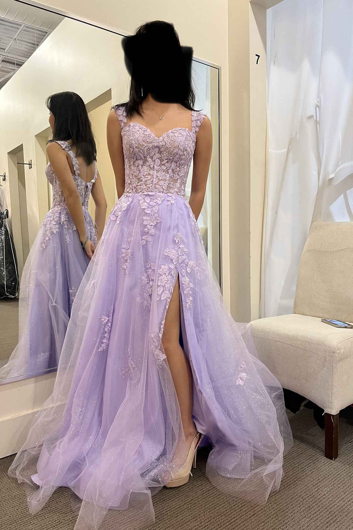 Sleeveless Sweetheart Front Split Prom Dress Lavender With Lace Appliques
