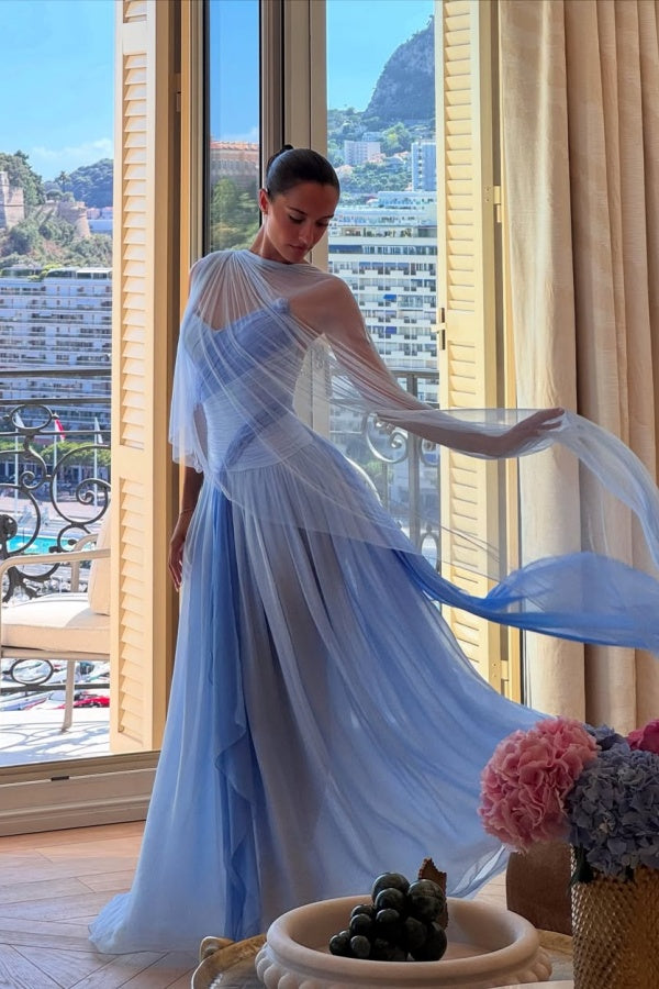 Strapless Sleeveless Long A Line Prom Dress With Pleated Tulle BMBRIDE